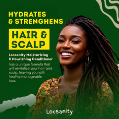 Locsanity Rosewater Peppermint 2-in-1 hair-lather shows moisturized, residue-free locs.