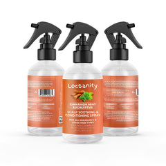 Locsanity scalp spray application demonstrates easy, quick mist for sensitive scalps, calming irritation
