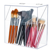 LOHRYVIO acrylic brush holder with lid showcases large capacity for many brushes.