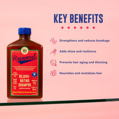 Lola From Rio Rapunzel shampoo close-up on creamy formula, highlighting strengthening care for thinning hair
