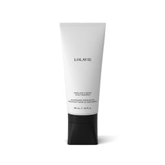 LolaVie Exfoliate & Detox Scrub bottle front shows clarifying scalp cleanse.