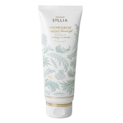 LOLLIA Snowdrop Shower Gel packaging with frost details for a luxe shower routine