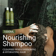 LOMA Nourishing Shampoo foam close-up highlights creamy lather and gentle cleansing.