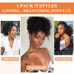 Lommel curly Afro-Kinky ponytail close-up showing natural texture and fullness.