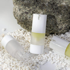 Longway 15ml airless bottle side view, ideal for travel use.