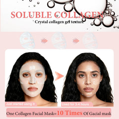 Loobexery bio-collagen mask on face during night routine promotes plump hydration.