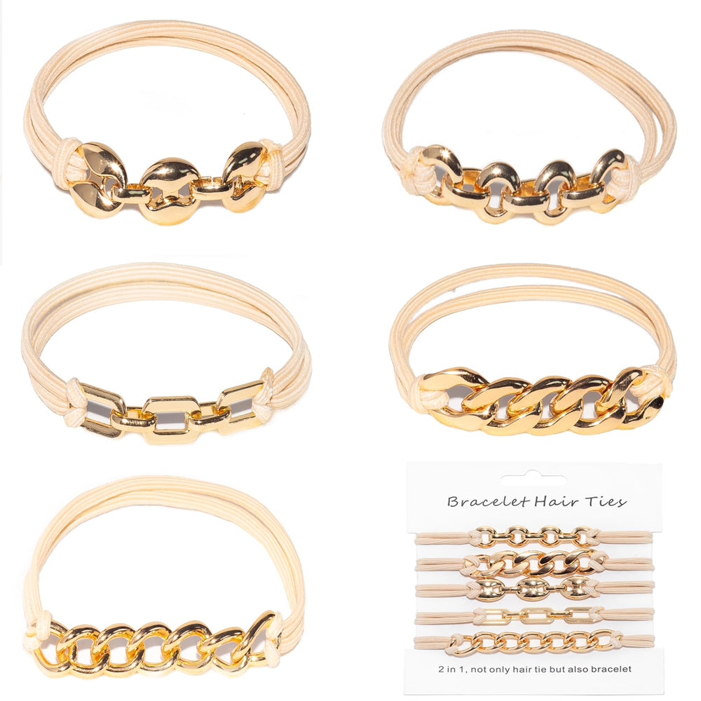 Loqpol gold bracelet hair ties in beige offer secure ponytails with stylish, no-damage hold.