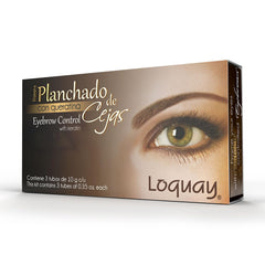 Loquay keratin eyebrow straightening kit box showing professional three-step system.