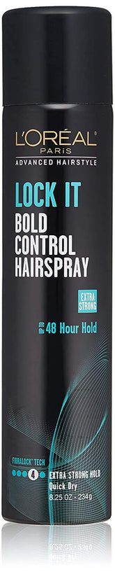 L'Oreal Paris Advanced Hairstyle Lock It bottle front shows all-day hold.
