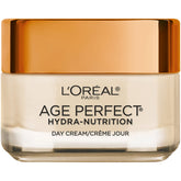 L'Oreal Paris Age Perfect Hydra-Nutrition day cream tube closeup for rich non-greasy hydration