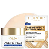 L'Oreal Paris Age Perfect Night Cream bottle closeup shows firming overnight hydration.
