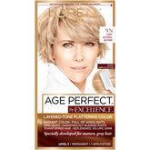 L\'Oreal Paris Age Perfect 9N blond box shows natural root blending for gray hair