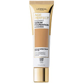 L'Oreal Paris Age Perfect Radiant Serum Foundation bottle shows light hydration and sheer coverage
