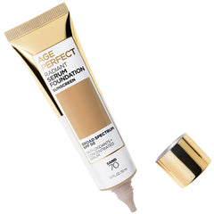 L'Oreal Paris Age Perfect Radiant Serum Foundation swatch on skin shows natural radiant finish