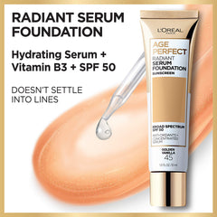 L’Oréal Paris Age Perfect Swirl of Radiant Serum Foundation showing silky texture for sensitive skin.