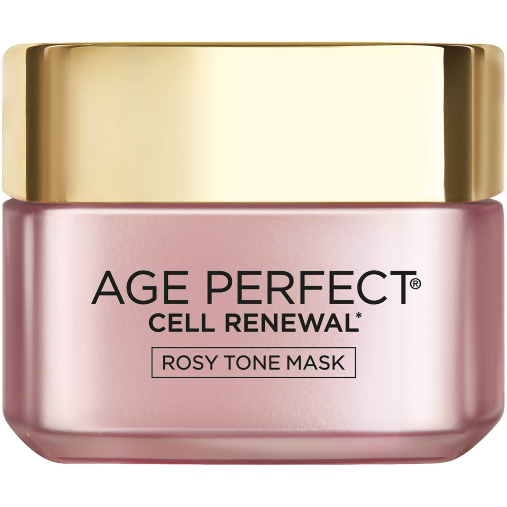 L'Oreal Paris Age Perfect Rosy Tone Mask jar showcase for a rosy glow and spa-like pampering effect.