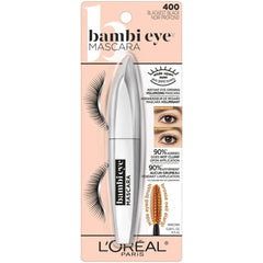 L'Oreal Paris Bambi Eye Mascara wide-eyed brush highlighting curling and length.