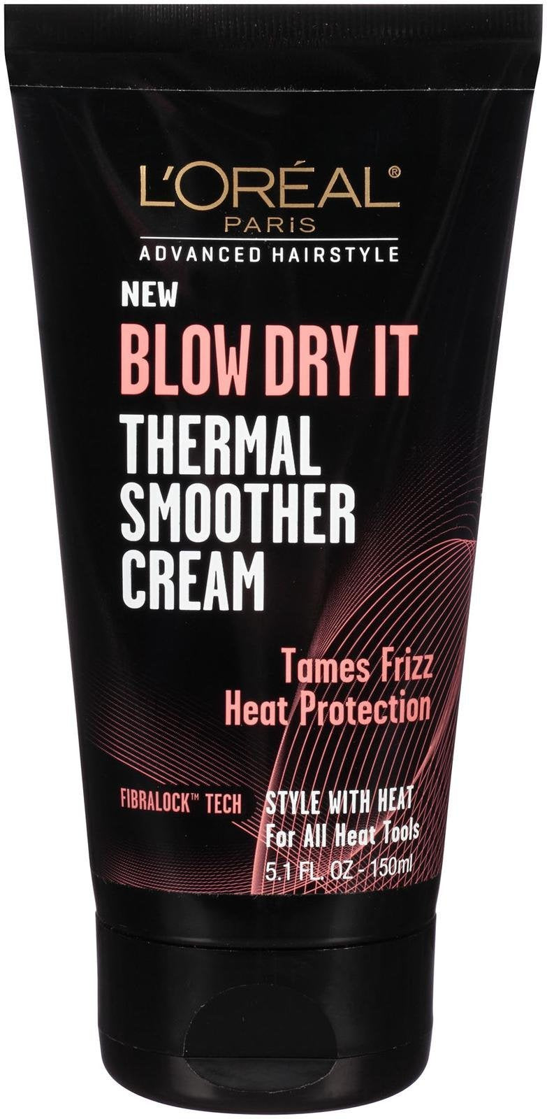L'Oreal Paris Blow Dry It Thermal Smoother Cream bottle for smoother blowouts