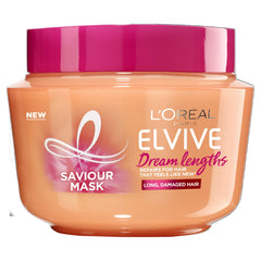 L'Oreal Paris Elvive Dream Lengths hair mask bottle front highlights nourishing formula for long, stronger-looking hair