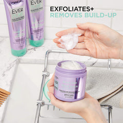 L'Oreal Paris EverPure scalp massage action demonstrates relaxing exfoliation routine.