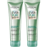 L'Oreal Paris EverPure thickening shampoo bottle shows fuller-looking hair through rich foam.
