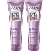 L'Oreal Paris EverPure volume shampoo bottle closeup showing volume boost for fine hair.