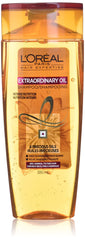 L'Oreal Paris Extraordinary Oil shampoo bottle illustrating a nourishing formula for soft hair