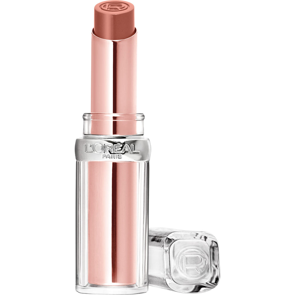 L’Oréal Paris Glow Paradise bálsamo labial, color coral luminoso en presentación.