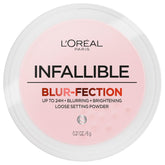 L'Oreal Paris Infallible Blur-fection loose powder jar closeup shows silky blur for radiant skin