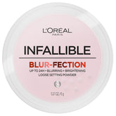 L'Oreal Paris Infallible Blur-fection powder bottle closeup for longwear blur and shine control.