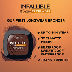 L'Oreal Paris Infallible bronzer applied for subtle contour with buildable color and glow.