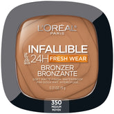 L'Oreal Paris Infallible bronzer packaging close-up for long-wear warmth and contour.