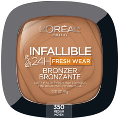 L'Oreal Paris Infallible bronzer packaging close-up for long-wear warmth and contour.