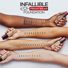 L'Oreal Paris Infallible Fresh Wear foundation being blended for seamless complexion.