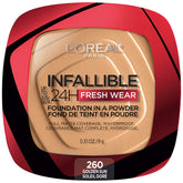 L'Oreal Paris Infallible Fresh Wear powder compact open shows seamless matte finish all day.