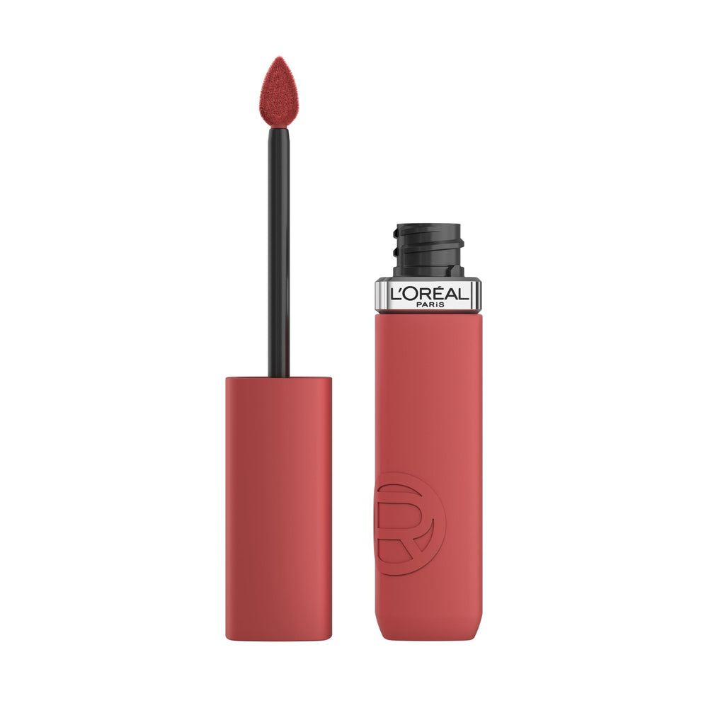 L'Oreal Paris Infallible Matte Resistance Crush Alert 645 application demonstrates precise, long-lasting color.
