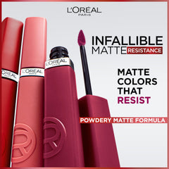 L'Oreal Paris Infallible Matte Resistance Crush Alert 645 lip swatch showcasing full-coverage matte finish.