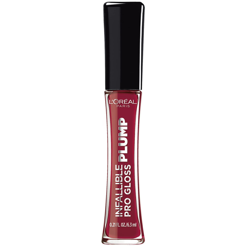 L'Oreal Paris Infallible Pro Gloss Plump Ruby Sheen tube showing glossy, plumping shine.