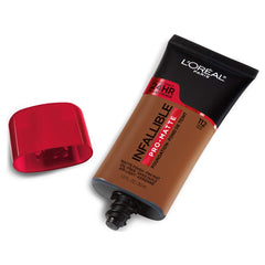 L'Oreal Paris Infallible Pro-Matte foundation 24-hour matte demonstrates long-wear finish.