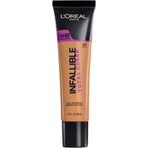 L'Oreal Paris Infallible Total Cover Foundation Creme Café bottle demonstrates full coverage.