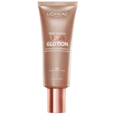 L'Oreal Paris Lumi Glotion face application closeup highlighting a natural glow.