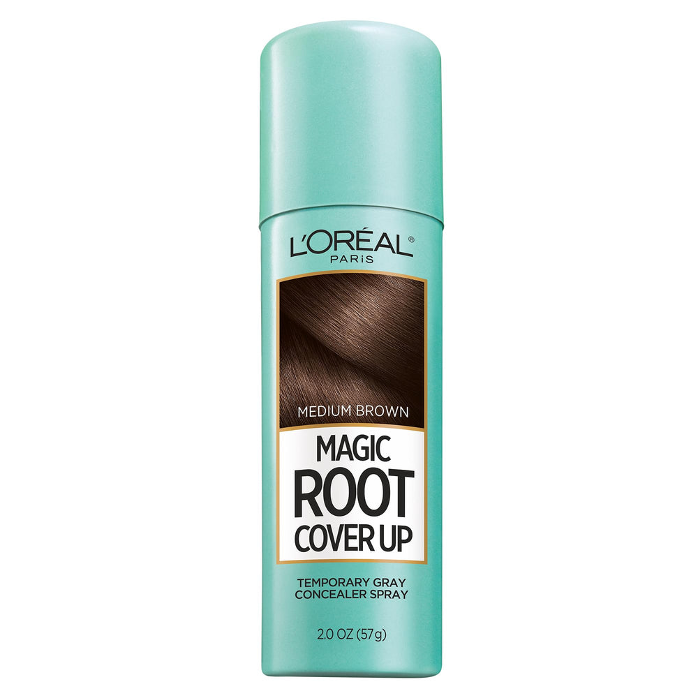 L'Oreal Paris Magic Root Cover Up spray bottle close-up, quick gray root concealment