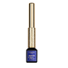 L’Oréal Paris Matte Signature blue liquid liner bottle close-up with vivid matte finish.