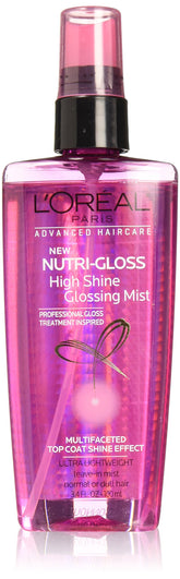 L'Oreal Paris NutriGloss glossing mist bottle ready to spray for up to 48-hour shine