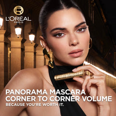L'Oreal Paris Panorama Mascara length-lashes image demonstrates extended lashes from root to tip.