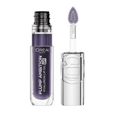 L'Oreal Paris Plump Ambition bottle closeup showing glossy lip oil texture and hydration.