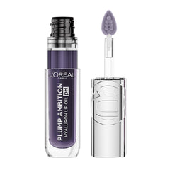 L'Oreal Paris Plump Ambition bottle closeup showing glossy lip oil texture and hydration.