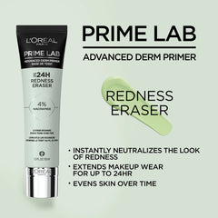 L'Oreal Paris Prime Lab Redness Eraser application swatch highlights redness reduction potential