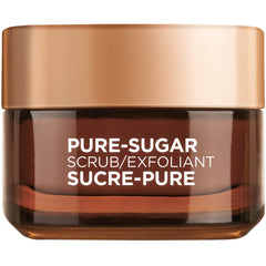L'Oreal Paris Pure Sugar Scrub bottle shows nourished exfoliation for smoother skin.