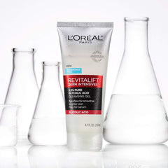 Lifestyle shot of a user enjoying L'Oreal Paris Revitalift cleansing gel.